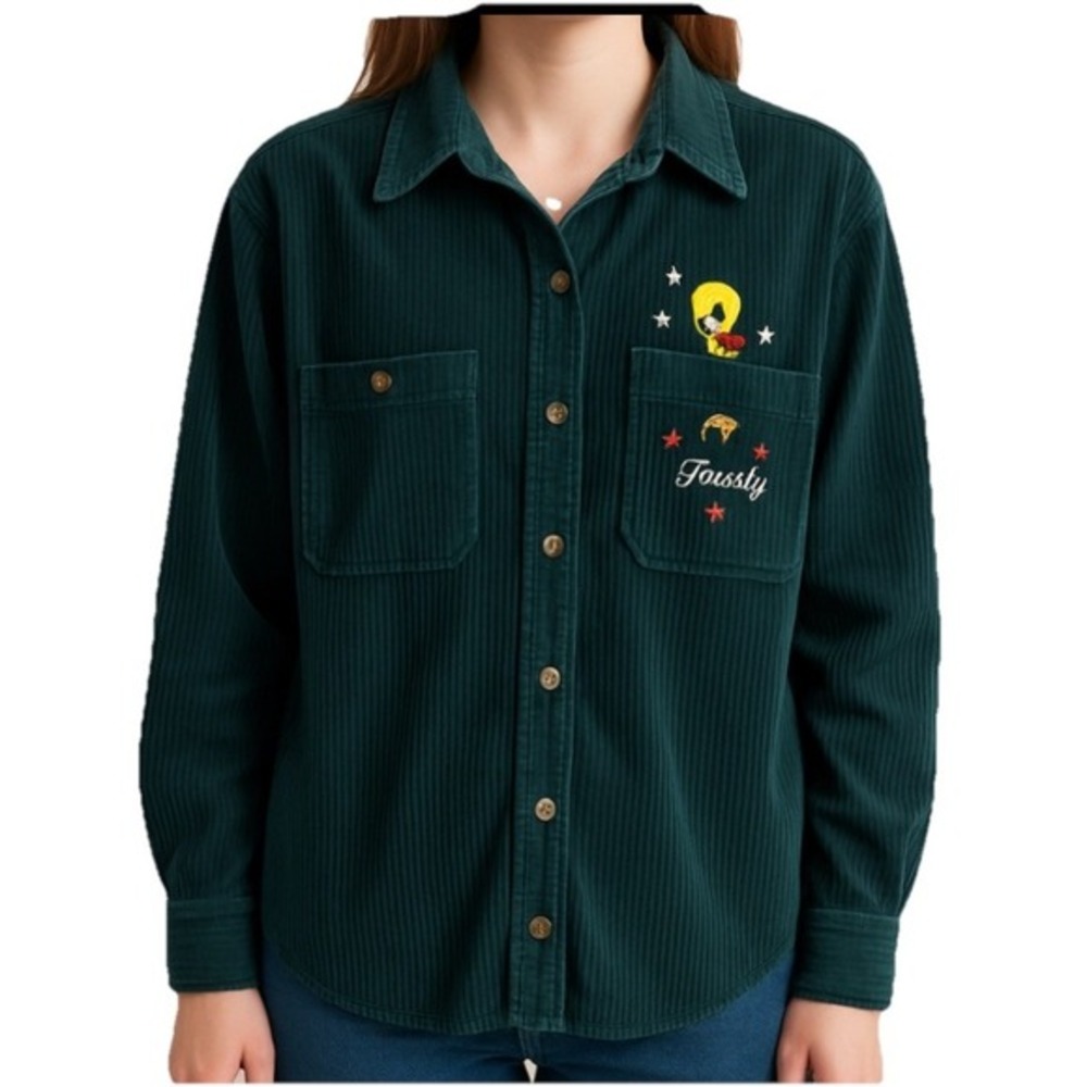 Looney Tunes Shirt Size XL Vintage Tweety Bird Teal‎ wide-wale Corduroy Fall